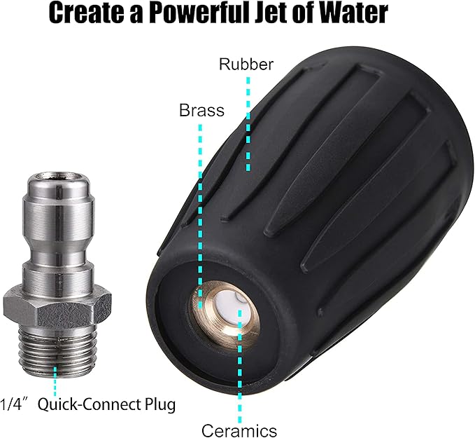 M MINGLE Turbo Nozzle for Pressure Washer, Rotating Nozzle and 5 Tips, 1/4 Inch Quick Connect, 3600 PSI, Orifice 3.0