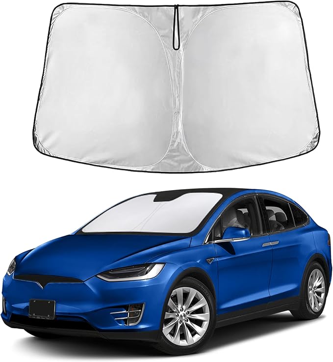 EcoNour Windshield Sun Shade Compatible for Tesla Model X 2016–2025 | SUV Front Window Sunshade | Foldable Sun Visor Protector | UV & Heat Reduction Cover