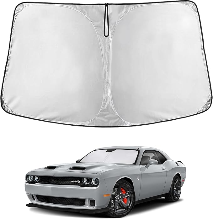 EcoNour Windshield Sun Shade Compatible for Dodge Challenger (2015-2026) | 4-Layer Front Window Shade for Coupe Models | 240T Sunshade Accessories | UV & Heat Blocker for Challenger Windshield