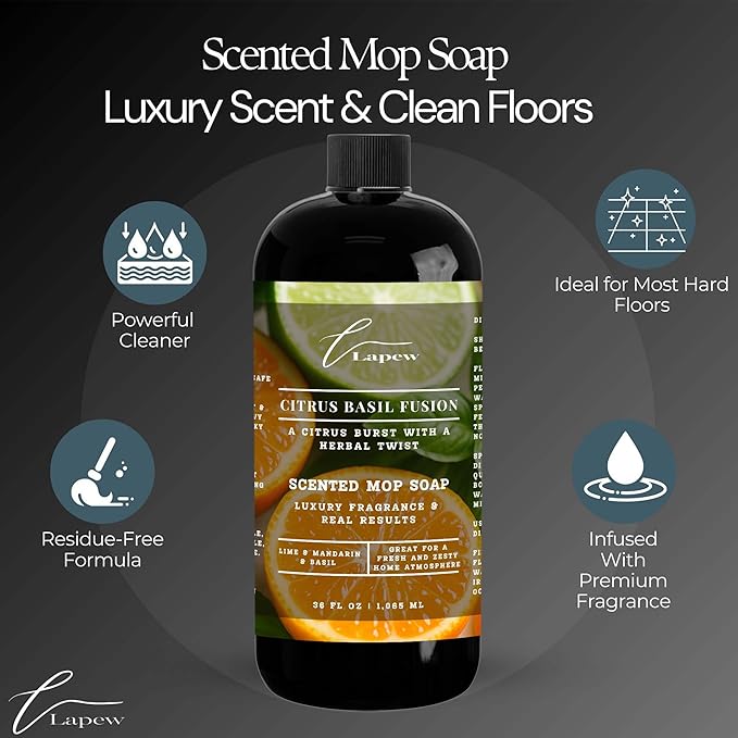 Lapew Citrus Basil Fusion Scented Mop Soap Concentrate 36 oz | Premium Fragranced Floor Cleaner | Streak-Free | Hard Floor Cleaning Solution | Eco Friendly | Made in USA (Lime Basil Mandarin)