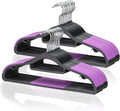 Pack of 30 Coat Hangers, Space-Saving Plastic Clothes Hangers, Non-Slip, 0.2 Inches Slim, 360° Swivel Silver Hook for Shirts, Pants, Suit & Wet/Dry Garments, Purple and Black