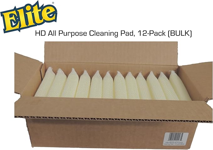 Elite HD (Heavy Duty) All Purpose Cleaning Pad, 12 Pack (Bulk), Non Scratch, Dish Sponge, Scrubber, Made in USA. Large Thick Sponge for Household and Industrial Use. Sized to Grip for Heavy Scrubbing.