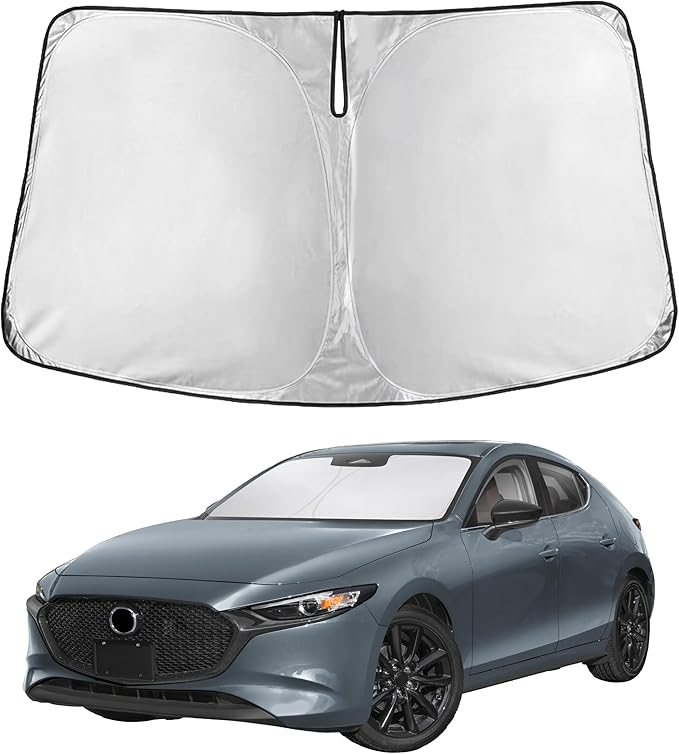 EcoNour Windshield Sunshade for Mazda 3 2019–2026 | Custom Fit Front Window Sun Shade | Blocks Harmful UV Rays & Reduces Heat | Foldable Sun Visor with Storage Pouch