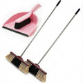 HELOMOR Indoor Push Broom with Dustpan Combo Set, Long Handle Floor Sweeping Broom for Kitchen, Garage, Office, Bathroom, Wood & Parquet Floors (2 Pack)