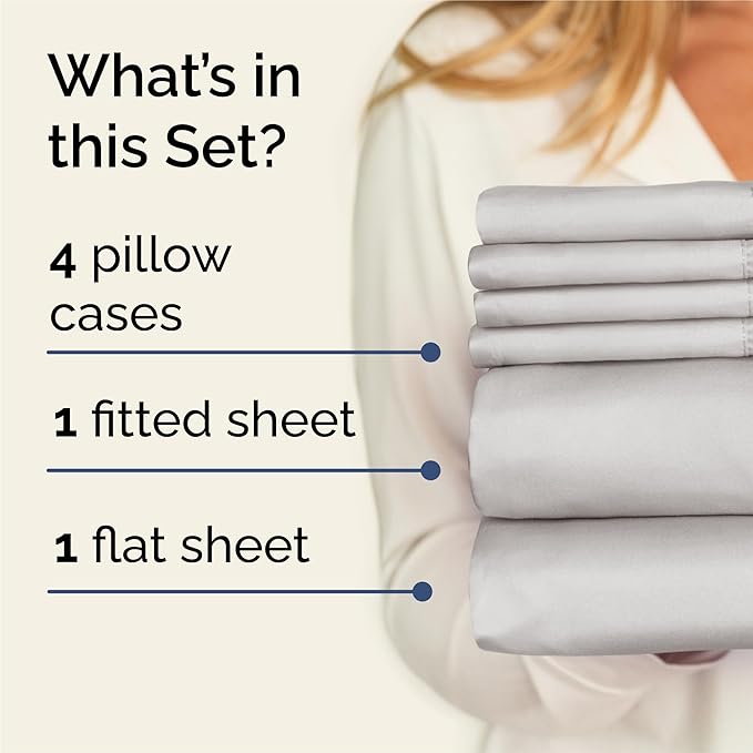 King 6 Piece Sheet Set - Comfy Breathable & Cooling - Ultra-Soft Hotel Luxury Bedding Set w/ 8-16 Inch Deep Pockets - 1 Flat & 1 Fitted Sheet & 4 Pillowcases - Wrinkle Free & Easy Care - French Grey