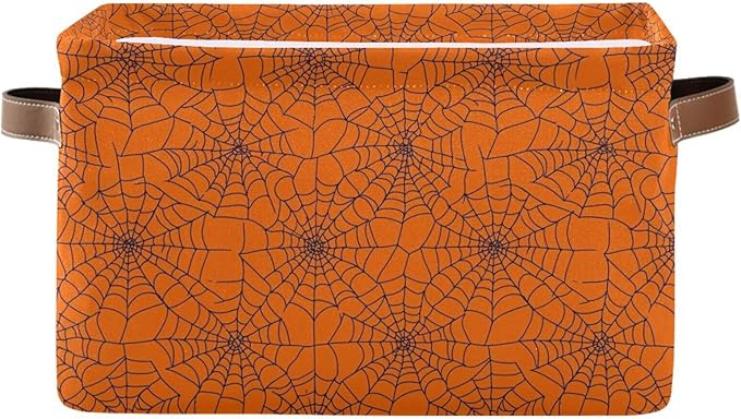 ALAZA Spider Web Orange Cute Halloween Foldable Storage Box Storage Basket Organizer Bins with Handles for Shelf Closet Living Room Bedroom Home Office 2 Pack