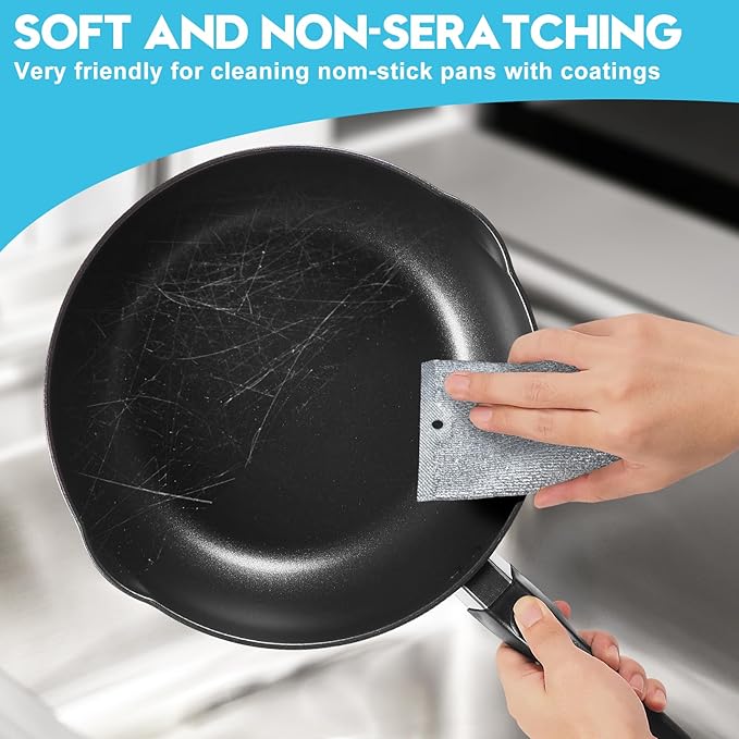 VMKBL Steel Wool Scrubber, Wire Dishwashing Rags, 10 Pcs Multipurpose Wire Dishcloth, Wet & Dry for Cookware, Sinks, Dishes, Stoves & Fireplaces 5.9“ x 3.9”