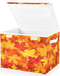Bolaz Storage Bins with Lids and Handles, Fall Maple Leaves in Autumn Storage Box Storage Basket with Cover Collapsible Organizer Containers for Home Closet, Shelves