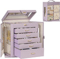 AKOZLIN 360° Rotating Jewelry Box 6-Tier Organizer Functional Jewelry Storage Case for Women Girls Ring Necklace Earring Bracelet Holder with Mirror Purple