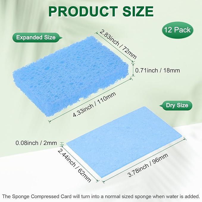 M METERXITY 12-Pack Kitchen Sponges, Condense Eco Cellulose Non-Scratch Scrub Heavy Sponge for Kitchen/Household/Bathroom, Clean Tough Messes Dish Scrubber [Blue]