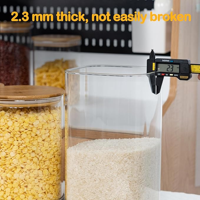 D2scrma 122oz 41oz Airtight Glass Square Storage Canister with Bamboo Lid Set of 2(3600ml*1 1200ml*1) Large Storage Container Gallon Glass Jars, for Sugar, Flour, and Coffee bean (with Black Lable)