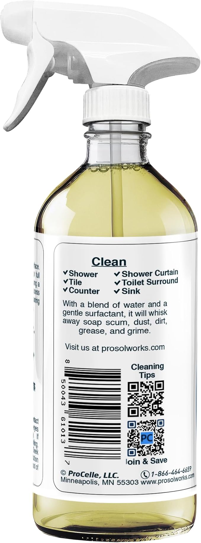 PROSOL WORKS Bathroom Cleaner 16 oz - Daily Cleaning Spray for Shower Curtain, Sink, Shower, Tile, Bathtub, & Toilet Bowl Cleaners Revealing Natural Shine & Refreshing Scent- Safe on All Surface
