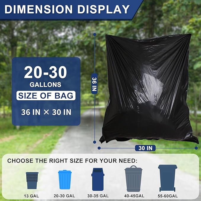 T.FORING 20-30 Gallon Trash Bags Black - 1.28 Mil Thick,30" x 35" Large Garbage Bags 100 Count，20+ Gallon Heavy Duty Trash Can Liners Unscented for Kitchen Home Office Commercial Outdoor