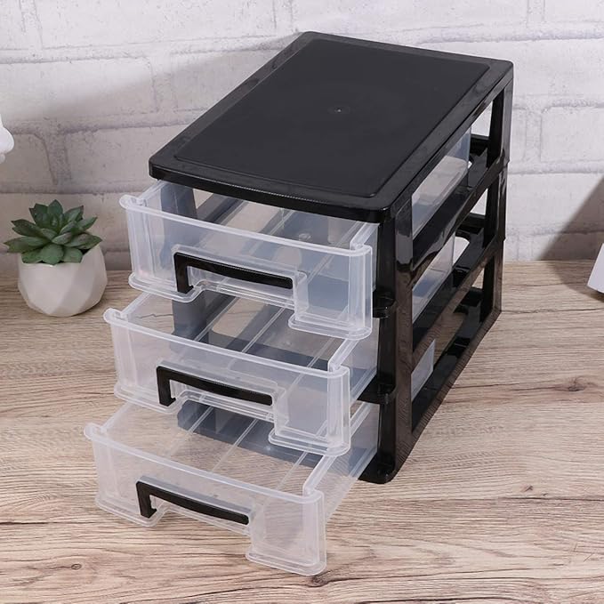 DOITOOL 3 Tier Plastic Drawer Type Closet Plastic Home Office Storage Organizer Makeup Organizer Storage Station Cubes Cosmetics Jewelry Box for Bathroom Dorm Desk Office