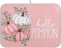 Hello Pumpkin Pink Dish Drying Mat for Kitchen Countertop 16x18 Fall Leaves Rectangle Small Drying Mat Reusable Quick Dry Dish Sink Absorbent Mats Dishwasher Easy Clean Decorative Home Essentials