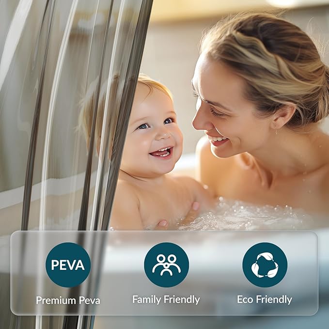 Titanker Shower Curtain Liner, Plastic Shower Liner PEVA 72 x 72 Lightweight Waterproof Shower Curtains for Bathroom with Magnets and Rustproof Grommets, Clear Black