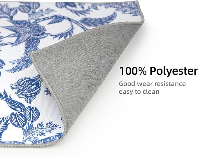 FULL BE DARE 2 Packs Blue And White Porcelain Dish Drying mat, Drying Matt Kitchen Counter, Microfiber Dish Drying Mats, 20x15 inches, Dish Drainer Mat Kitchen Counter, Fast Drying, Kitchen Must-Have