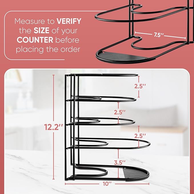 Extreme Matters Heavy-Duty Pots and Pans Organizer | 5-Tier Cookware & Lid Storage Rack | Free-Standing or Wall-Mount | Kitchen Organizer for Cast Iron Skillets, Pots, Frying Pans, Lids | Black