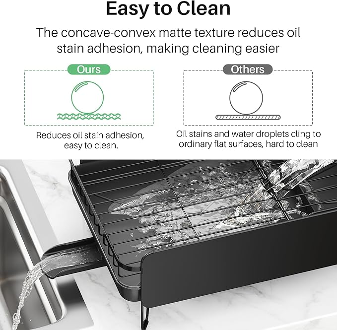 SNTD Dish Drying Rack - Large Dish Racks for Kitchen Counter, Expandable Dish Drainers with Cutlery Holder Stainless Steel Rustproof, Black