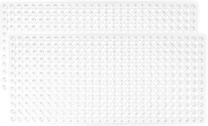 GORILLA GRIP Patented Bath Tub Shower Mat, 2 Pack, Machine Washable Bathtub Floor Liner Mats, Suction Cups and Drain Holes to Keep Tubs Clean, Soft on Feet, Bathroom Essentials, 35x16 Inch, White