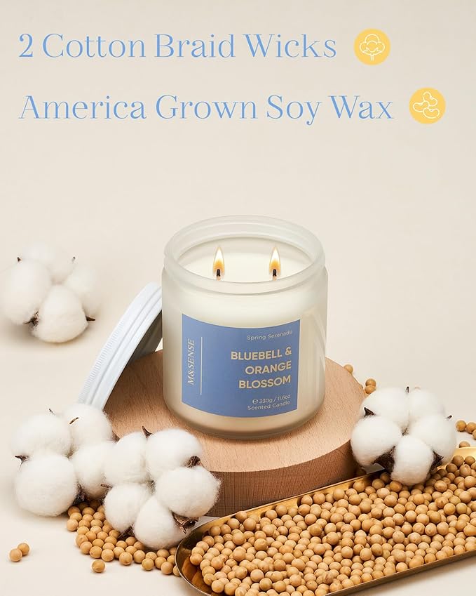 M&SENSE Bluebell Orange Blossom Scented Candle - 11.6oz Natural Soy Wax 70-Hour Burn Time Long Lasting Non Toxic 2 Wick Candle for Home Decor Birthday Gifts Easter Supplies