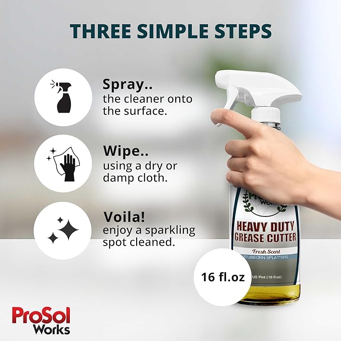 PROSOL WORKS Degreaser Cleaner Heavy Duty Cleaning Spray 16 oz - Kitchen Cleaner for Stubborn Splatters, Stove Top, Grill, Drip Pans, & Oven Cleaner - Safe on All Surfaces - Fresh Scent