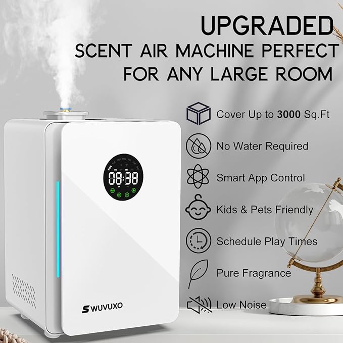 Hotel Scent Diffuser with Power Cold Air Technology, HVAC Scent Diffuser Cover Up to 3000 Sq. Ft, Aroma Scent Air Machine for Home | Commercial Waterless Aromatherapy Diffuser for Large Room - White