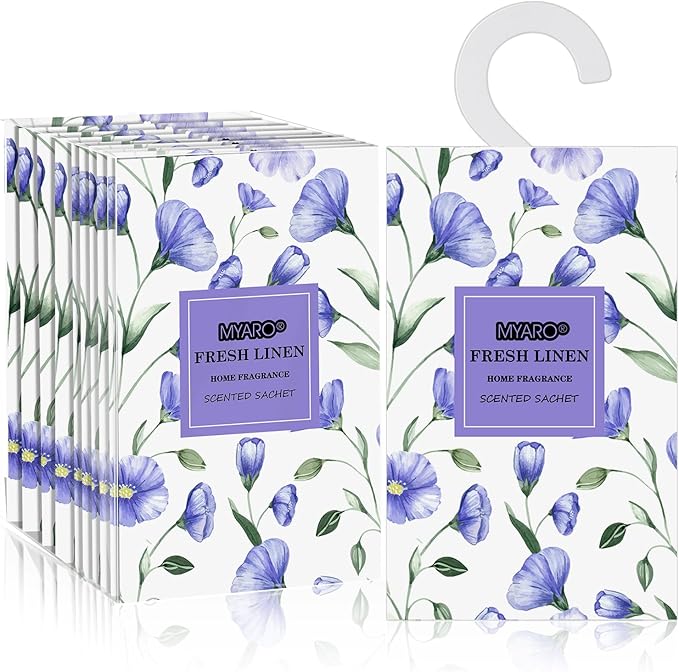 MYARO Large 12 Pcs Linen Scented Sachets for Drawer and Closet, Long-Lasting Sachets Bags Air Freshener Fresh Scents, Hanging Potpourri Bags Home Fragrance for House