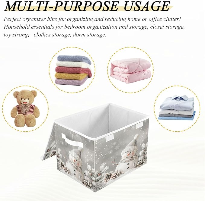 senya Christmas Baskets Collapsible Storage Bins with Lids, Snowman Pine Cones Snowflake Storage Boxes Clothes Baskets for Organizing