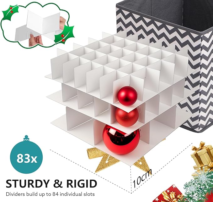 Christmas Ornament Storage Box, Christmas Storage Containers with Lid for 83pcs 3cm-10cm Ornaments Decoration Balls, 30x30x30 cm Non-woven Fabric Holiday Box for Ornament Organizer Xmas Decor