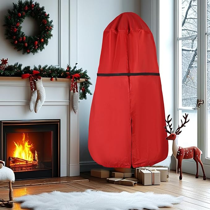 Upright Christmas Tree Storage Bag with Zipper & Adjustable Straps, Tear Resistant Storage Cover for 6 Ft Christmas Tree, Perfect for Easy Storage and Protection of Xmas Ornaments (Red, 6ft)