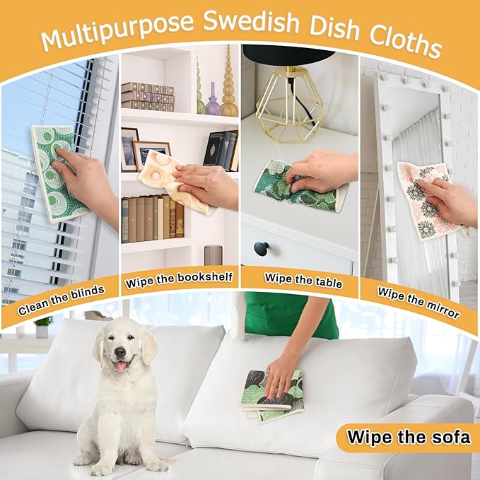 Lucomb 10 Pack Swedish Dishcloths for Kitchen, Reusable Cleaning Cloths Absorbent Non-Scratch Cellulose Sponge Cloths for Dishes Counters