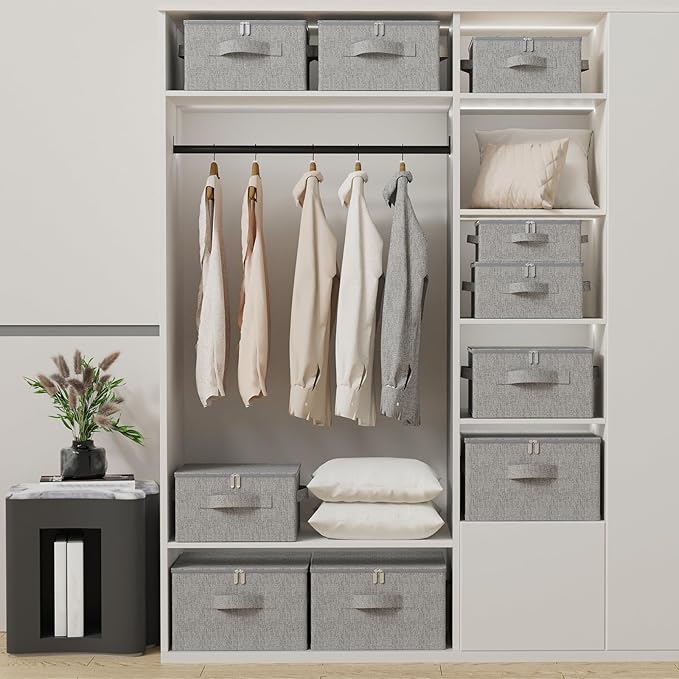 ENUMAIL Underbed Storage Basket with Lid, Foldable Bed Sheet Boxes, Home Cube Bins for Organizing Clothes, Shoes, Blankets, Pillows, 15.7x11.8x7.8Inches, Grey, 2 Pack