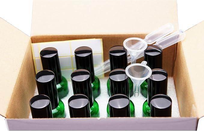 YIZHAO Clear Glass Spray Bottles 1oz, with Small Fine Mist Spray, Metal Cap, Refillable for Essential Oil,Travel,Cleaning,Perfume,Aromatherapy,Makeup – 12 Pcs