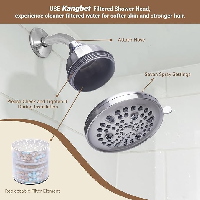 Filtered Shower Head - Shower Filter for Hard Water | Water Softener Shower Head Reduce Impurities for Healthier Scalp, Reduce Hair Shedding,Soothe Dry Skin-Nickel
