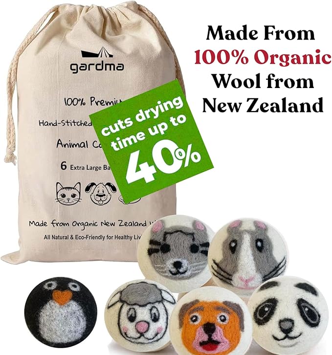 Wool Dryer Balls – 6 XL Organic Wool Balls, Reusable Natural Fabric Softener, Reduce Drying Time, Wrinkles, Static & Laundry Clumping, Eco-Friendly Laundry Balls