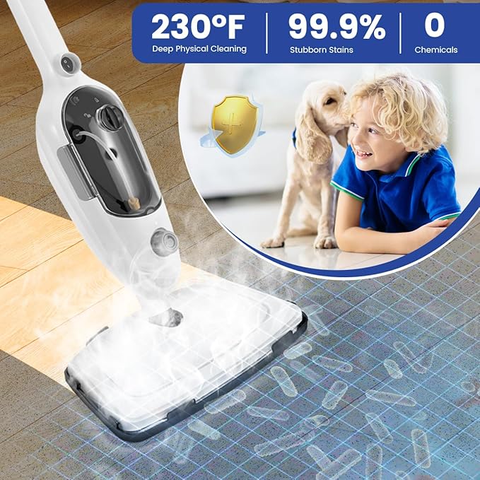 Steam Mops for Floor Cleaning, 10-in-1 Multipurpose Deep Steam Cleaner Mop for Home, Floor Steamers for Hardwood and Tile, Vinyl, Laminate, Carpet, Hard Floors with Attachments