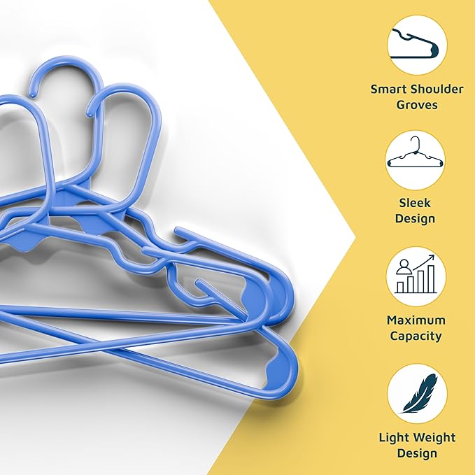 Lifemaster Plastic Kids Clothes Hangers – Children Clothes Hanger with Shoulder Notch, 11.6 Inch Space-Saving Closet Organizer for Baby, Toddler, and Kids Clothing, Hold Up to 5 lbs, Pack of 20, Blue