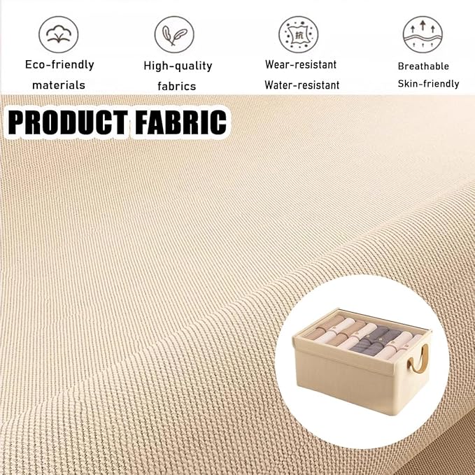 4PCS Foldable Storage Box with Lid - Extra Large Fabric Closet Organizer for Clothes, 18.5x11x7.9 Inch Canvas Bin, Collapsible Design for Bedroom, Shelf, Closet, Underbed (Beige)