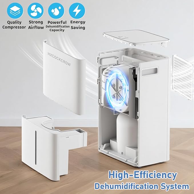 HXCOCKCROW Dehumidifier for Basement Home 1200 Sq. ft, 17 Pints Dehumidifiers with Drain Hose for Bedroom Bathroom Large Room RV, 3 Working Modes, Intelligent Humidity Control, 24H Timer, Auto Defrost