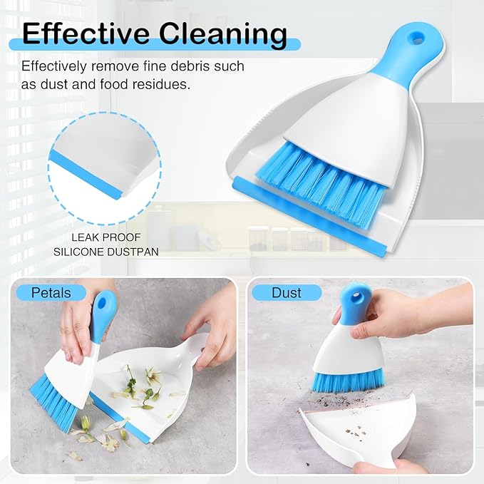 NACENA Mini Dustpan and Brush Set, Small Broom and Dustpan Set Dust Pan and Mini Hand Broom Dustpan and Broom Combo Compact for Home Table Keyboards Sofa Kitchen, Dark & Blue