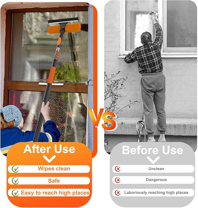 LAANPOLE 20FT High Reach Duster Cleaning Kit with Extension Pole, High Ceiling Fan Cleaner Duster Tool for Fan Blades, Window Washing Kit with Microfiber Feather Duster & Window Squeegee