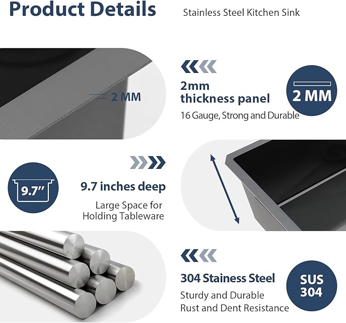 27 Black Kitchen Sink - Lordear 27 x 19 Inch Undermount Sink Gunmetal Black 16 Gauge Stainless Steel Deep Single Bowl Handmade Sinks Basin