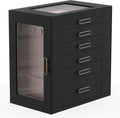 Jewelry Boxes for Women, 6 Layer Jewelry Organizer with Glass Lids, Jewelry Holder Organizer with 5 Drawers and 2 Glass Doors for Jewelry Storage, Big Jewelry Box for Womens Gift (Black)