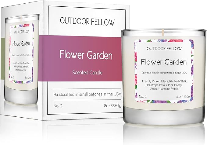 Outdoor Fellow Flower Garden Candle, 8oz, Lilac & Jasmine, 50-Hour Burn Time, Spring Scented Candle, Relaxing Fragrance, Elegant Gift for Any Occasion