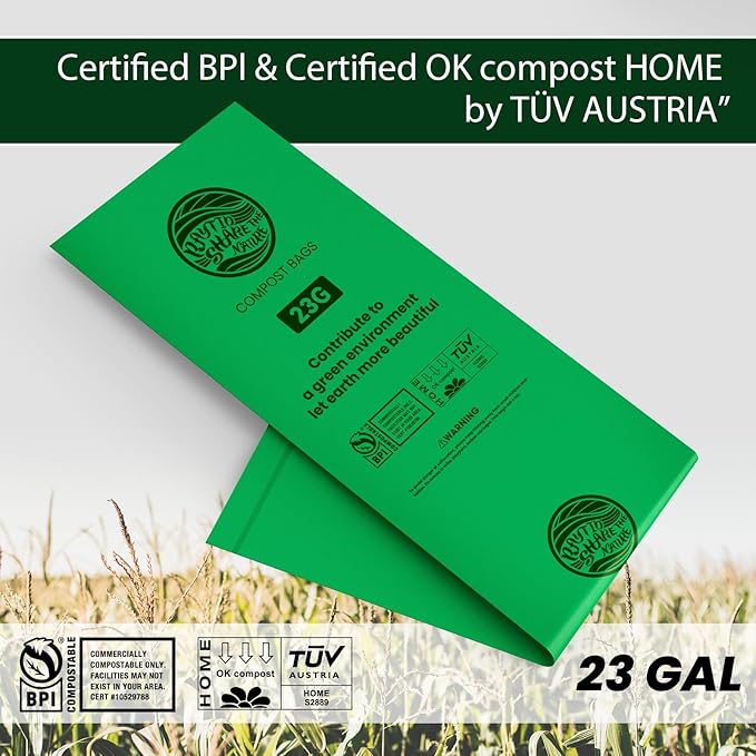 Compostable Trash Bags 23 gallon Large Garbage Bags,20 Count, Fits13-25 gallon trash can, Extra Strong and Durable,Compostable Lawn & Leaf Yard Waste bags,ASTM D6400,Bpi &OK compost HOME certified