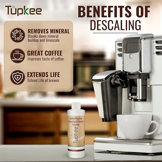 Tupkee Universal Descaling Solution for Keurig Breville Nespresso & Delonghi (2 Uses) | Coffee Machine Descaler Cleaner | Liquid To Descale Automatic Coffee Makers & Espresso Machines