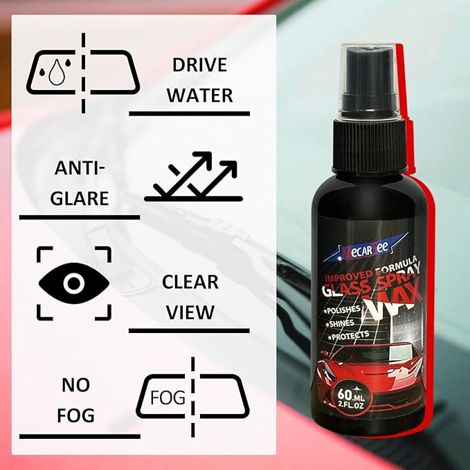 Mecarsee Glass Coating Spray for Car Windshield - Long-Lasting Hydrophobic Protection, Prevent Fogging, UV Shield - Improves Visibility in Rain & Snow - Easy to Apply