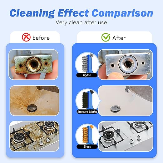 Wire Brush Set, 6 Pcs Stainless Steel/Brass/Nylon Wire Brushes for Cleaning with Curved Handle Grip for Rust Removal, Dirt, Paint Scrubbing(Blue)