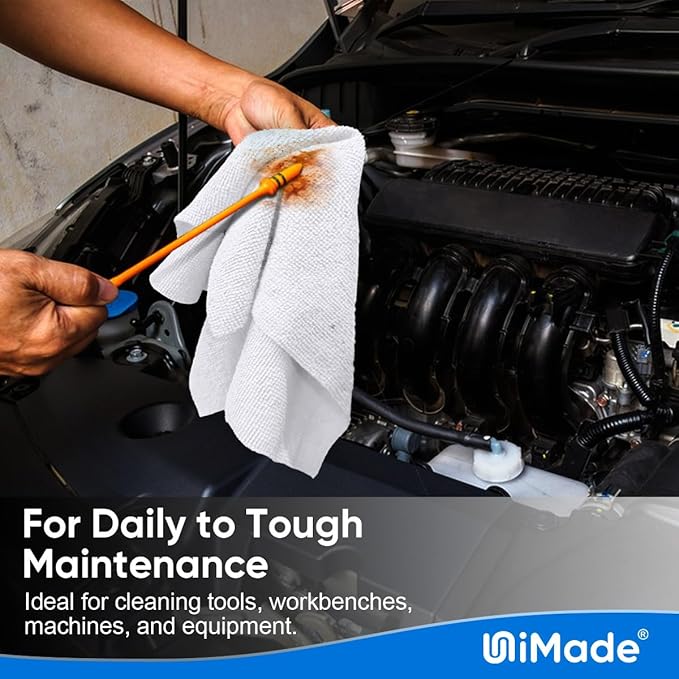 UNIMADE Shop Towels Rags, 150 Pack Reusable Shop Rags Bulk Microfiber Cleaning Cloth Lint Free Cleaning Towels for Car Kitchen Automotive Bar Mechanic Restaurant Garage, 11.5"x 11.5", White